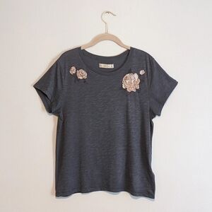 ABERCROMBIE & FITCH Blue Embroidered Boyfriend Tee Women's Size Small